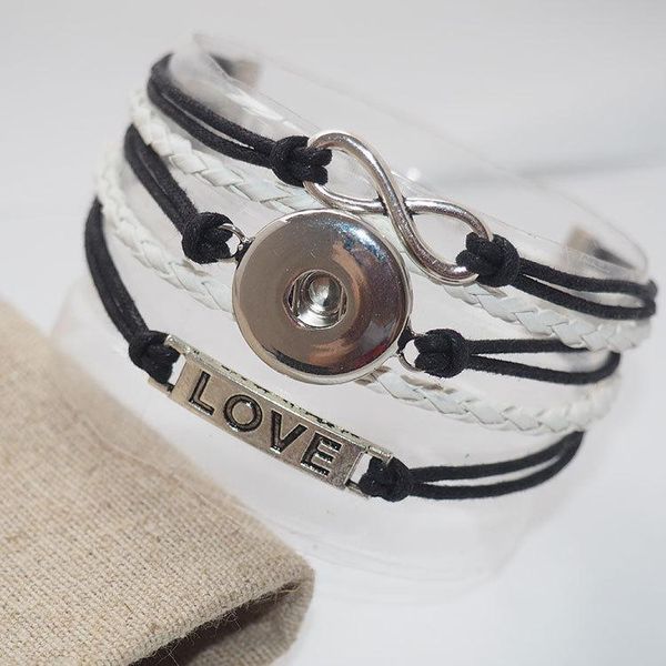 

18mm infinity love snap leather bracelet styles friendship snap jewelry for gift customs diy making retail 1pcs ing, Golden;silver