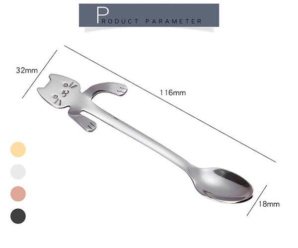 

coffee spoon mini 304 stainless steel cartoon cat spoon long handle flatware coffee drinking tools kitchen gadget