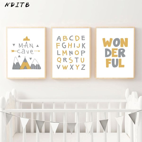 

a-z alphabet cartoon mountain canvas print wall art poster nursery painting nordic kid decoration picture baby bedroom decor