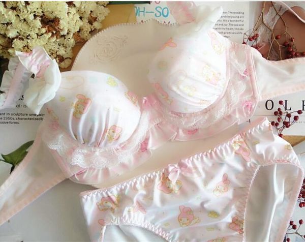 

моя мелодия симпатичные японские yle молоко шелковый бюстгальтер трусы set underwise push up soft нижнее белье intimates набор kawaii лолита, Red;black