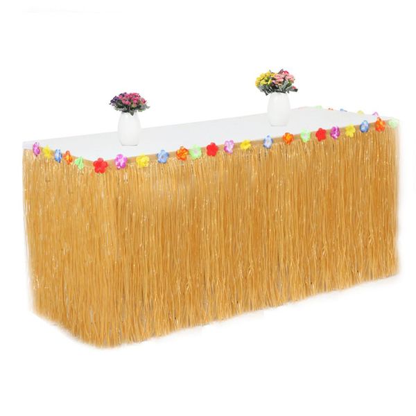

lanlan pp artificial grass table skirt flower inlaid hawaiian tropical luau party tableware decoration