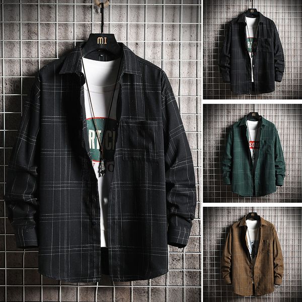 

2019 new fashion korea style oversized casual men plaid shirt streetwear men shirt long sleeve, White;black