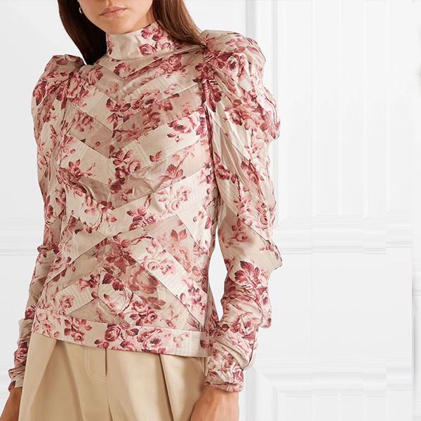 

2018 autumn/winter women blouses shirt long sleeve flower print women shirts lady fashion outfits, White