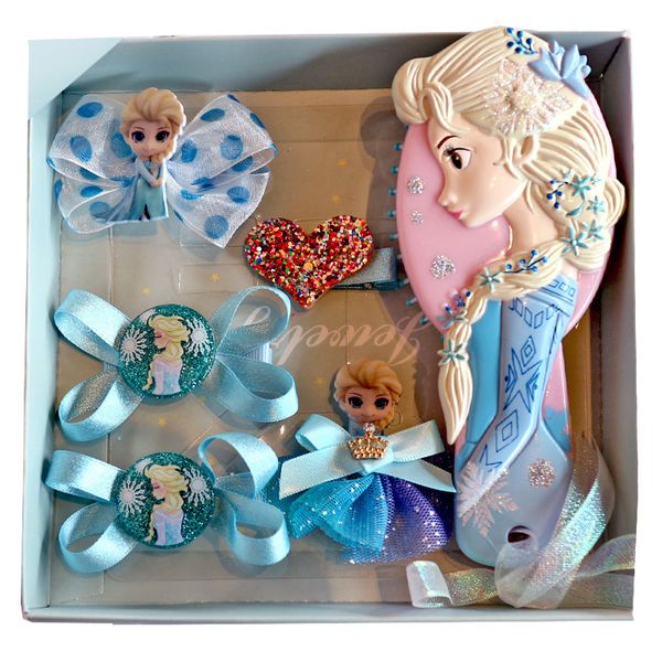 

6pcs/set cartoon lace bowknot crown hair clips children glitter sequins snowflake hairpins hair bands set sweet accessorie, Slivery;white
