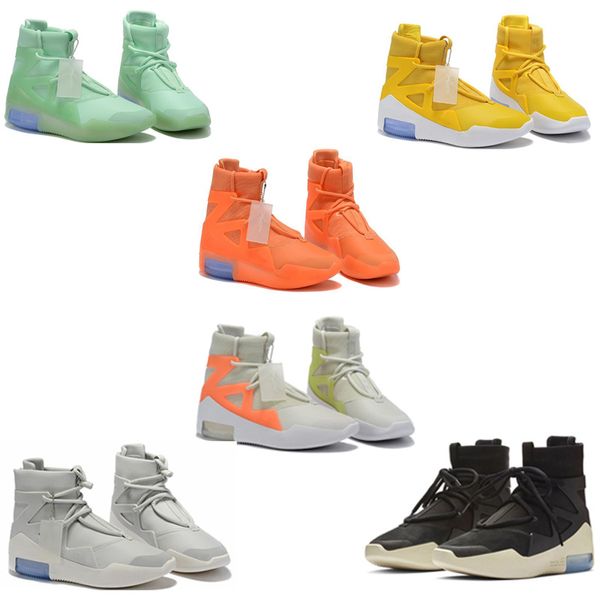 

2020 new king shoes air fear of god 1 men women fog leather basketball shoes boots orange yellow casual sneakers fog chaussuresplatform shoe
