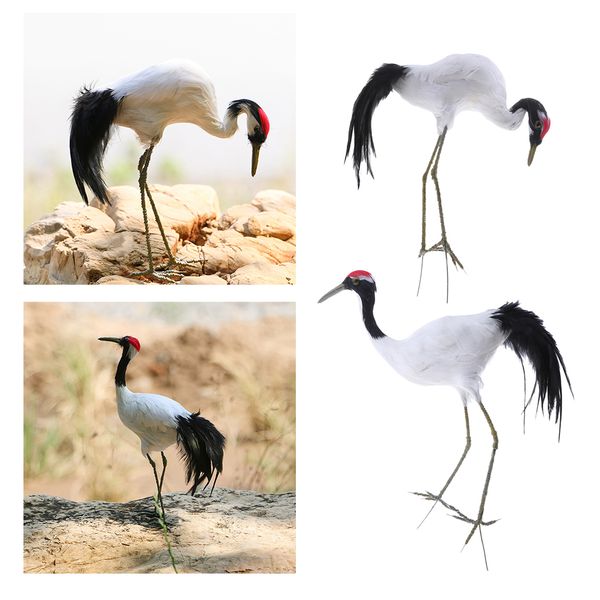 

2pc artificial red-crowned crane figurine garden birds ornament sculpture statue