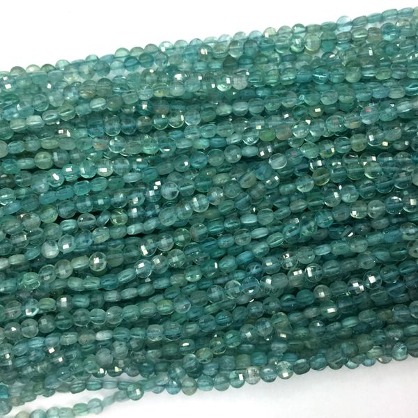 

genuine natural blue apatite fluorapatite hand cut faceted flat coin small beads necklaces or bracelets 4mm 5mm 6mm 06162, Black
