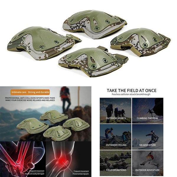 

1 pair knee elbow pads protection set tactical war paintball hunting climbing game protector wear-resistant tough safely, Black;gray