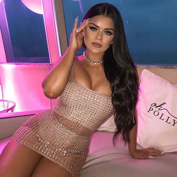 

платье спагетти ремень рукавов розовое платье sexy hot drilling solid bodycon club night party для женщин, Black;pink