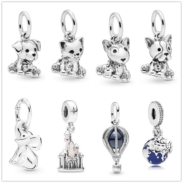 

real 925 sterling silver vintage sweet cat dog bead charms fit pandora women charm bracelets silver 925 jewelry, Golden;silver