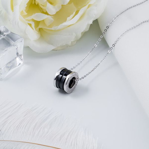 

S925 Silver Little Red Necklace Ceramic BlackWhiteRed Necklace for Men and Women