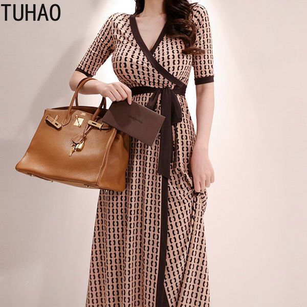 

casual dresses tuhao split dress for women 2021 summer v neck short sleeve print chiffon office lady tunic wm70, Black;gray