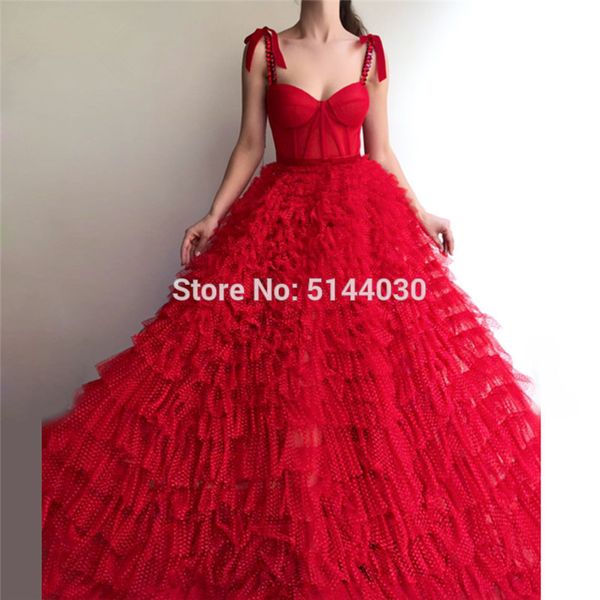 

red muslim evening dresses 2019 ball gown spaghetti straps tulle crystals islamic dubai saudi arabic long formal evening gown, White;black