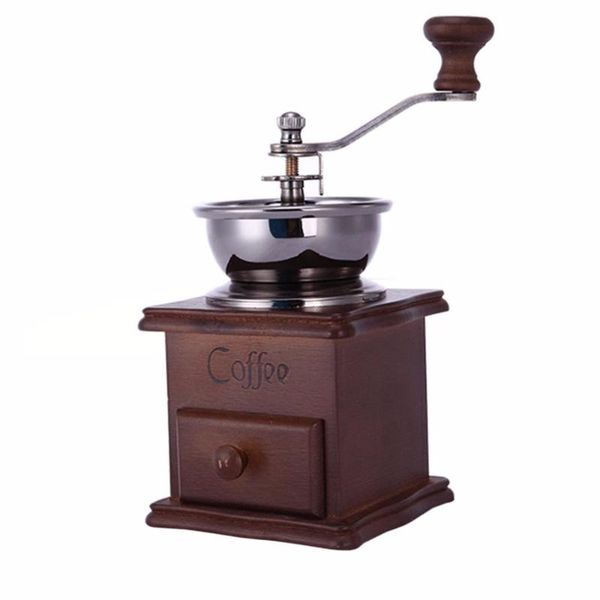 

new household hand grinder coffee grinder coffee maker bean antique appearance stainless steel wooden base