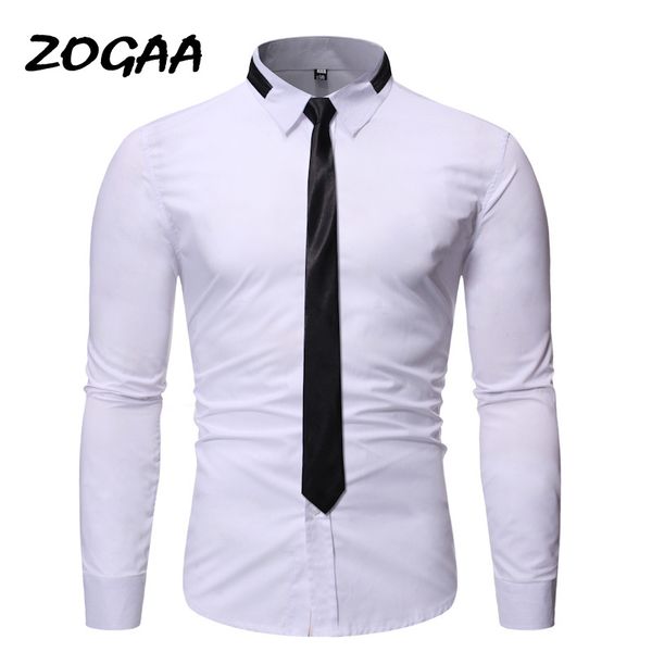 

men's casual shirts zogaa fashion shirt personality neckline tie design 2021 slim long sleeve solid color, White;black