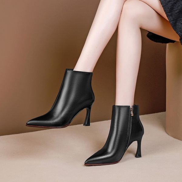 

tanariya new arrival shoes woman boots women autumn/winter 2019 women's beef boots with thin heels and high heels, Black