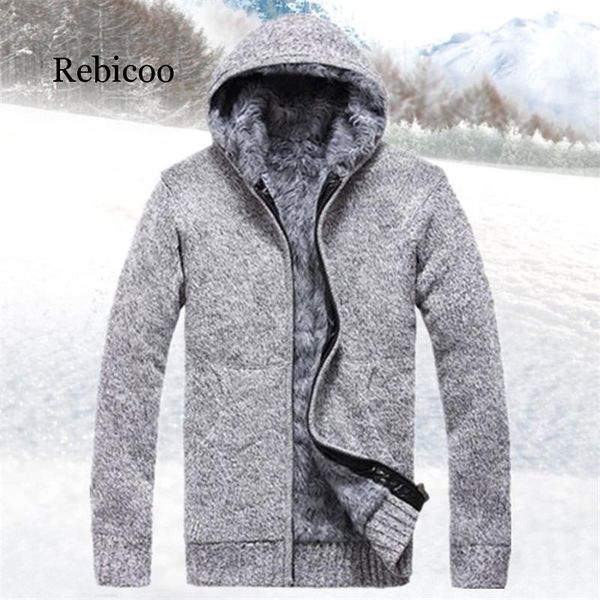 

autumn winter men's thick jackets 2019 brand casual warm hoodies fur inside outwear mens hooded coat thermal brand clothing, Black