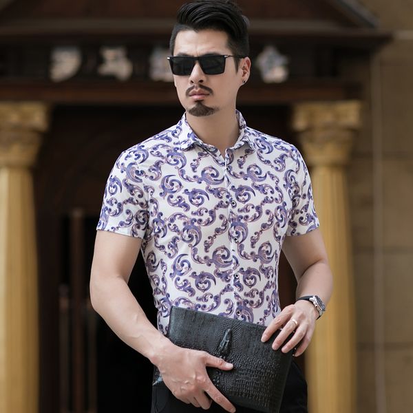 

7xl plus size mens shirts flowers printed mens hawaiian shirts short sleeve baroque dresses large sizes 130kg clothing 2020, White;black