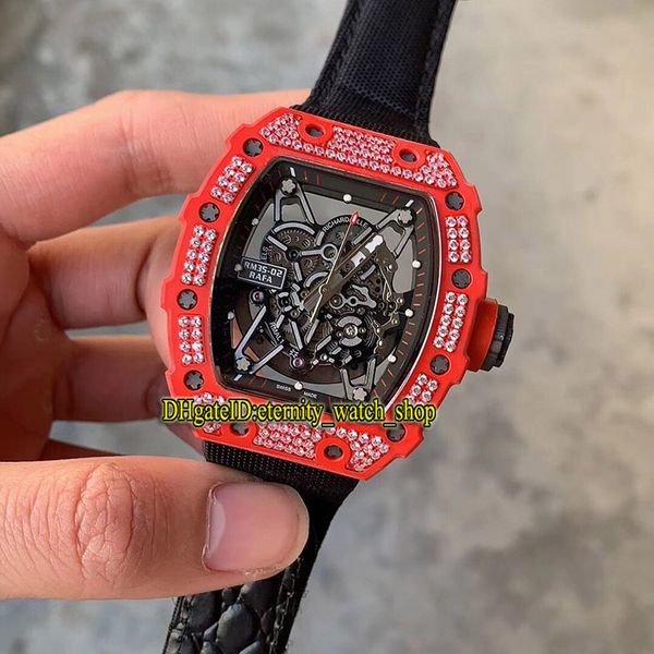 

v2 red devils version rm 35-02 rafael nadal ntpt all red carbon fiber diamonds case japan nh automatic rm35-02 mens watches nylon strap, Slivery;brown