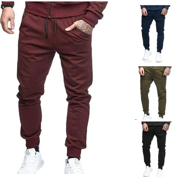 

men's solid color slim casual sports pants leisure fitness pants men, Black