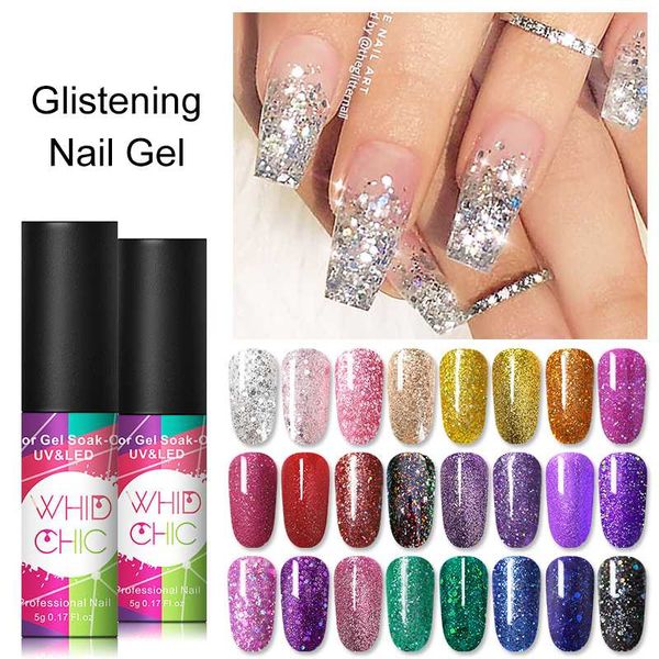 

whid chic platinum gel glitters nail polish sparkling uv gel polish soak off nail art varnish manicures long lasting, Red;pink