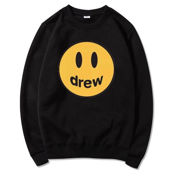 

new men sweatshirt drew pullover hoodies hip hop men women face logo fleece autumn winter o-neck jumper sweatshirts, Black