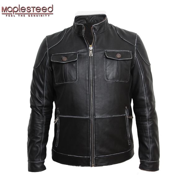 

maplesteed genuine leather jacket men leather jackets real cowhide black men's jacket mens biker coat winter 093