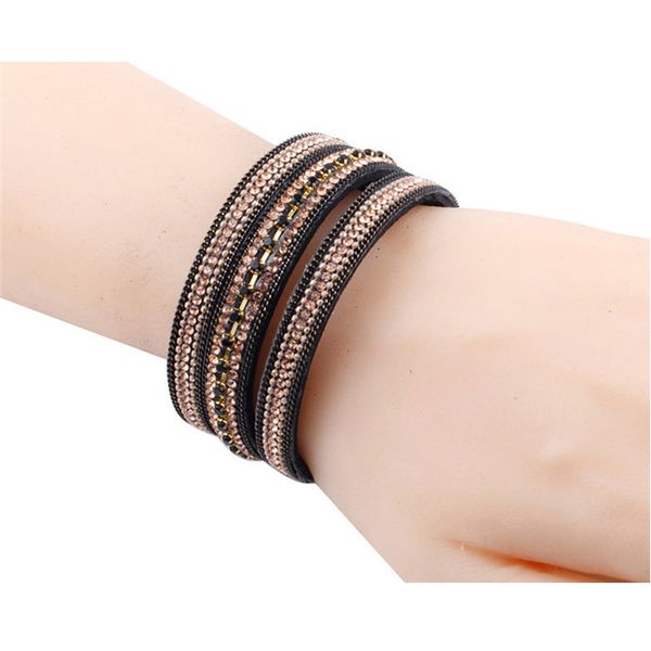 

korean version of the leather alloy bracelet simple fashion trend inlaid zircon ladies bracelet personality ethnic wind, Black