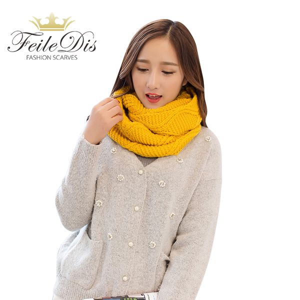 

feiledis] труба шарф для зимы женщин warm вязаные шарфы воротник twill кольцо крючком бесконечность шарф петли unisex шарфы fd195, Blue;gray