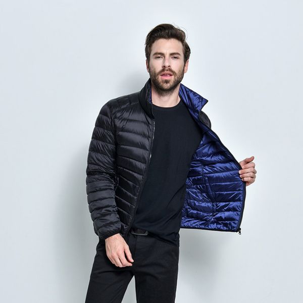 

2019 men's stand collar new style sided wear long-sleeve lightweight down jacket men's plus-sized jacket factory direct, Black