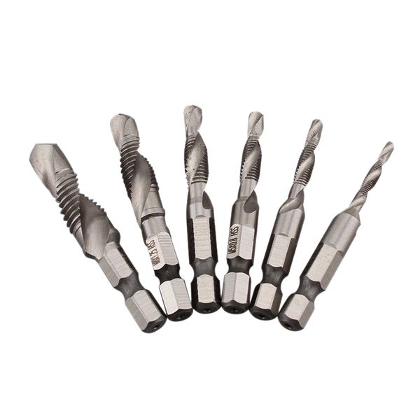 

6pcs high-speed steel silver m3-m10 hss drill bits countersink set metric combination drill tap