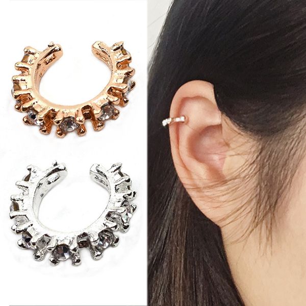 

1pc ear clip fashion jewelry shiny rhinestone no ear hole gifts cuff wrap cartilage clip crystal silver golden graceful