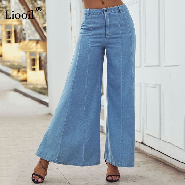 

liooil blue denim jeans woman 2019 fashion streetwear high waist pants loose trousers women jeans club wide leg long pants