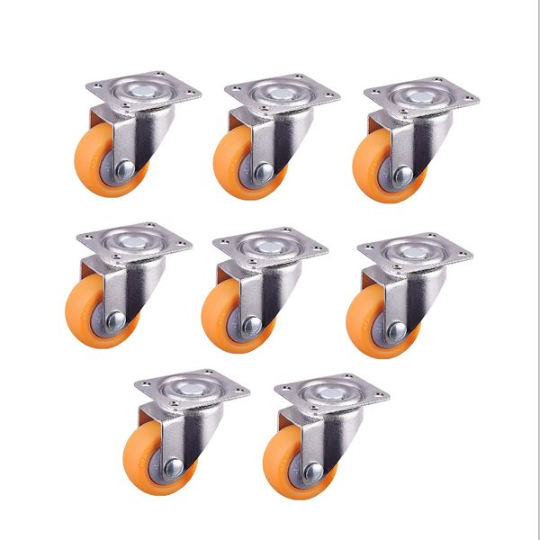 

8x nylon all swivel caster wheels plate caster for trolleys, orange 25mm 13kg