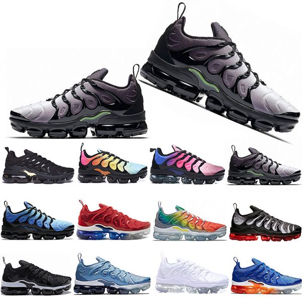 

2019 tn plus running shoes men women game royal rainbow bleached aqua triple white black fades blue volt trainer designer sneakers, White;red