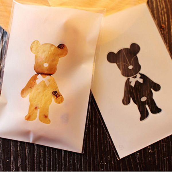 

100pcs cute bear cartoon cookies biscuits bags self-adhesive wedding bag cake candy gift bags baby shower party favors