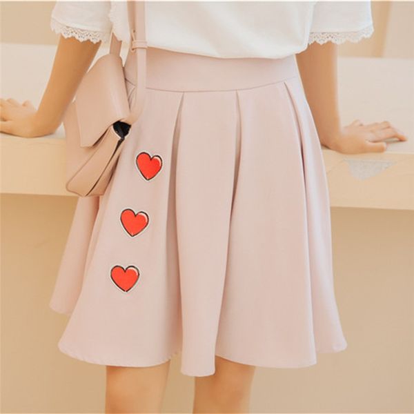 

high waist pleated skirts harajuku skirts women girls lolita a-line sailor skirt large size preppy school uniform love print, Black