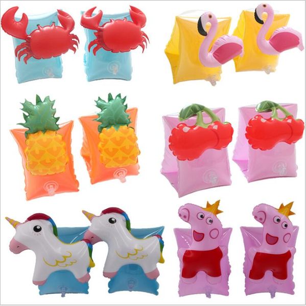 Novo design 9 estilo dos desenhos animados bebê natação bandas de braço inflável animais frutas braço anéis cereja flamejante ocrab piscina de natação flutua tubos