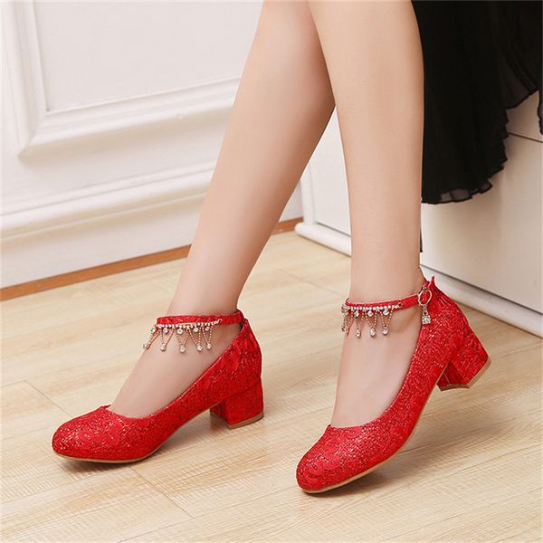 

children princess shoes girls sweet lace high heel bridesmaid wedding shoes glitter shiny rhinestone female party dress shoes, Black