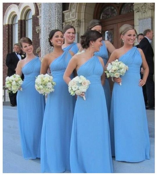 

2019 one shoulder bridesmaids dresses long pleats open back chiffon maid of honor dress country wedding dress party formal gowns, Red;white