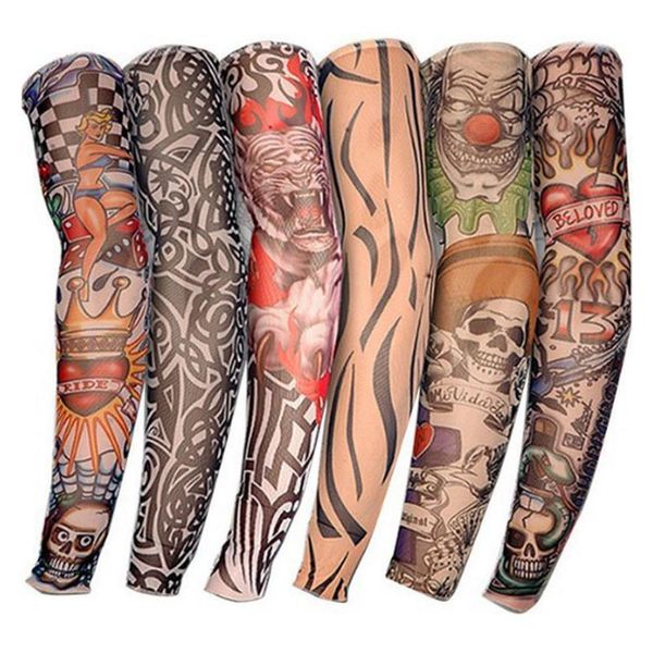 Acheter Nylon élastique Tatouage Modèle Bras Manches Multi Styles Faux Tatouage Temporaire Manches Motif été Cool Bras Corps Manches Pour Homme Femme