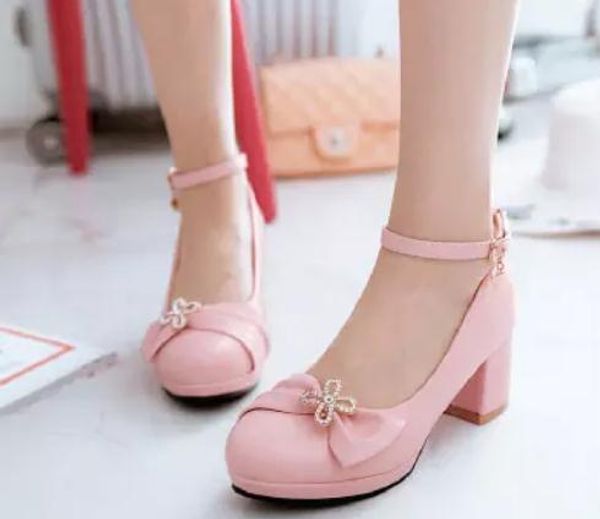 

bowknot women's shoes in spring and autumn middle coarse heel shallow mouth, Black