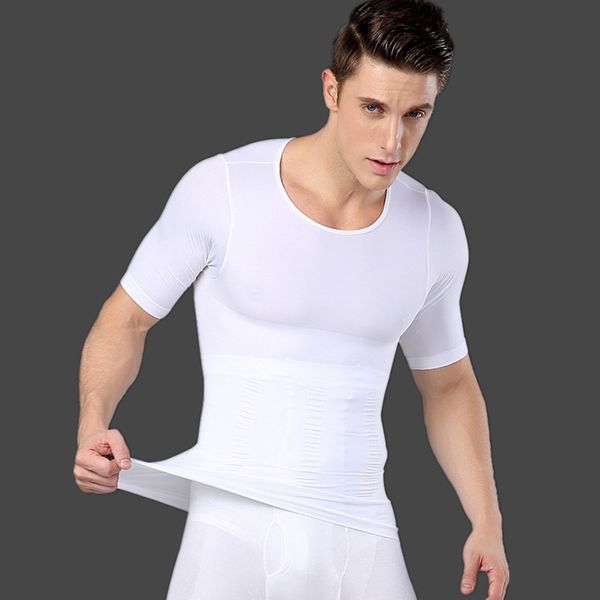 

men body shapers waist trainer corset t shirts slimming body shaper modeling strap shapewear male compression sheat t shirt, Black;blue