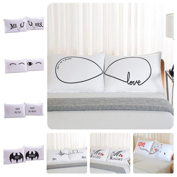 

2pcs white lovely king queen pillow cover i love you romantic wedding valentine's gift pillowcases cute couple pillow case