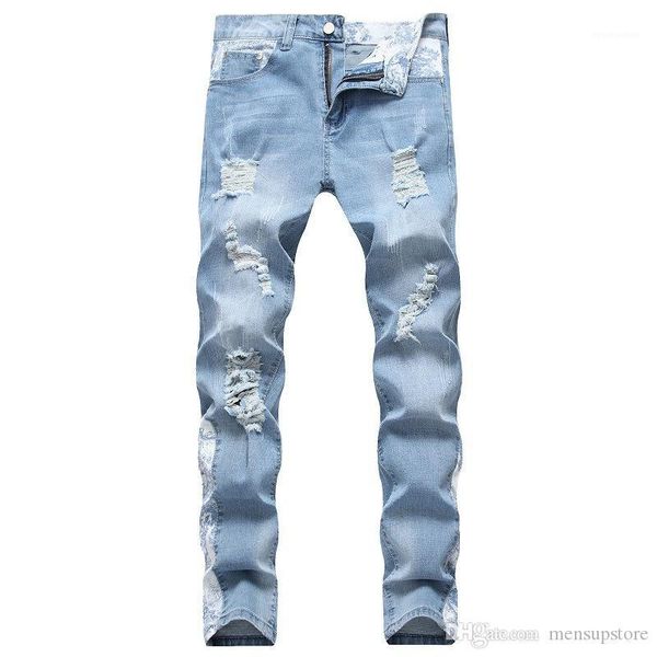 

fit jean men women skateboard ripped designer biker jeans pantalones 19ss autumn slim, Blue