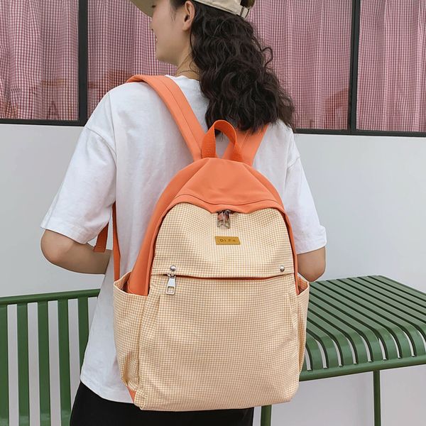 

dcimor new waterproof nylon + cotton women backpack lovely plaid schoolbag for teenagers girls travel backpacks female mochilas
