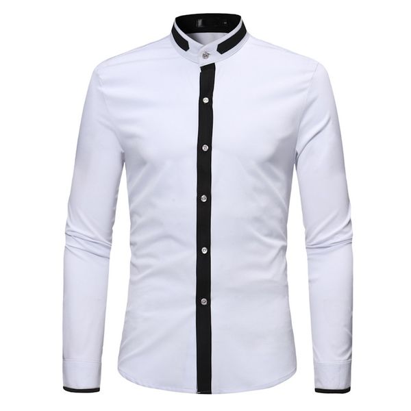 

men's fashion 2019 slim patchwork summer casual long sleeve shirt casual male white dress shirts clothes for men black, White;black