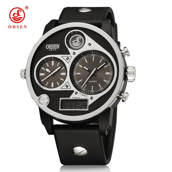 

new arrival ohsen digital quartz mens fashion gift watch black rubber band lcd outdoor sport army male wristwatch montre homme, Slivery;brown