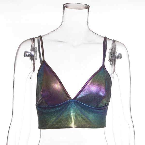 

новые дамы ремень светоотражающие красочные глубокий v шеи бюстье bralette прохладный crop женщины party night club танки vest harajuku bra, White