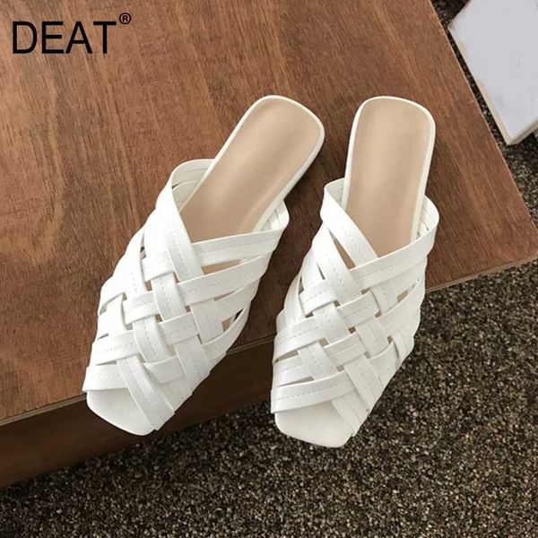 

deat] 2020 new spring summer square toe shallow hollow out braid casual flat outside slippers women shoes fashion tide 10h201, Black